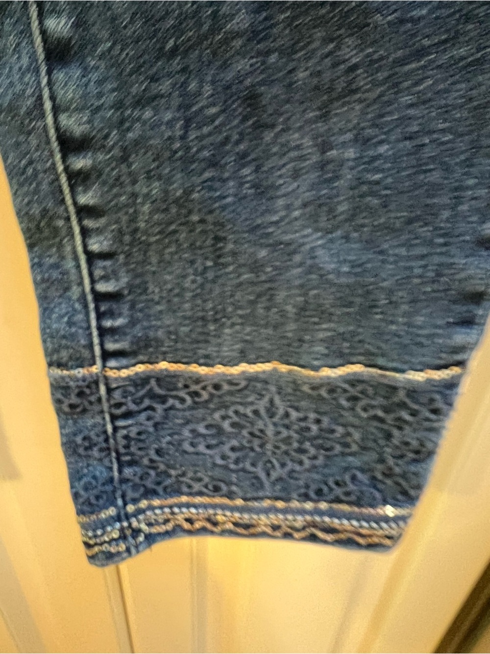 Women's Dark Blue Embroidered Hem Jeans
